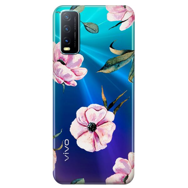 

Прозрачный силиконовый чехол iSwag для Vivo Y20 с рисунком - Пионы (KS8458)