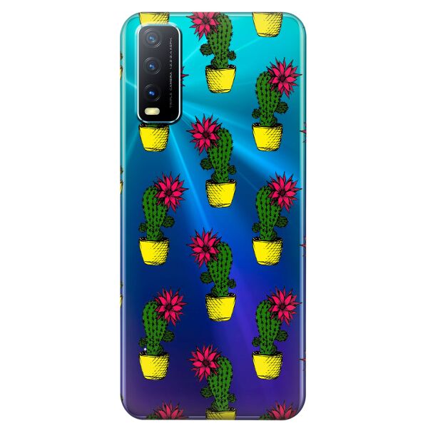 

Прозрачный силиконовый чехол iSwag для Vivo Y20 с рисунком - Кактусы (KS8478)