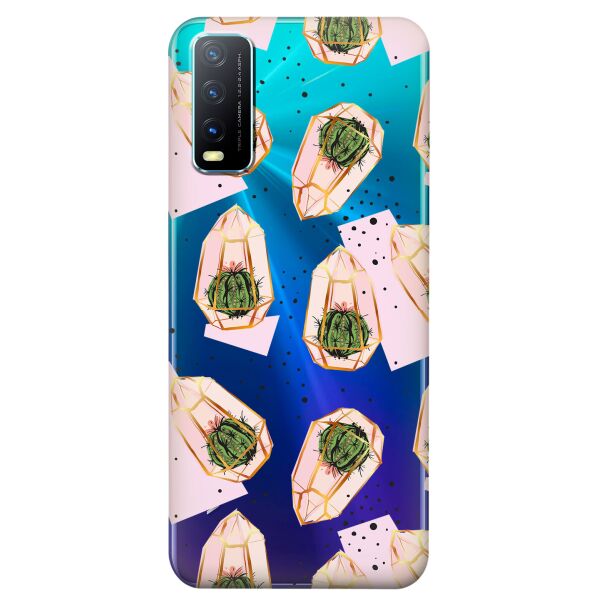 

Прозрачный силиконовый чехол iSwag для Vivo Y20 с рисунком - Кактусы в колбах (KS8479)