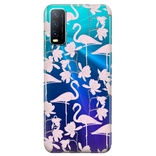 

Прозрачный силиконовый чехол iSwag для Vivo Y20 с рисунком - Розовые фламинго (KS8489)