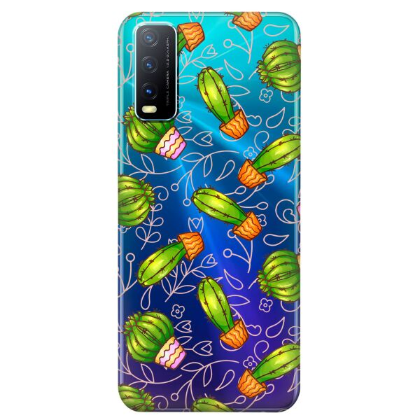 

Прозрачный силиконовый чехол iSwag для Vivo Y20 с рисунком - Арт кактусы (KS8499)