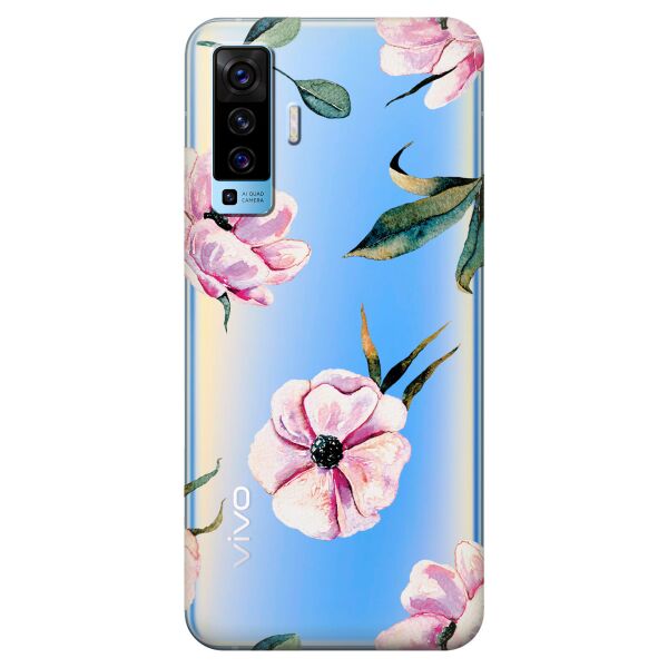 

Прозрачный силиконовый чехол iSwag для Vivo X50 с рисунком - Пионы (KS8533)