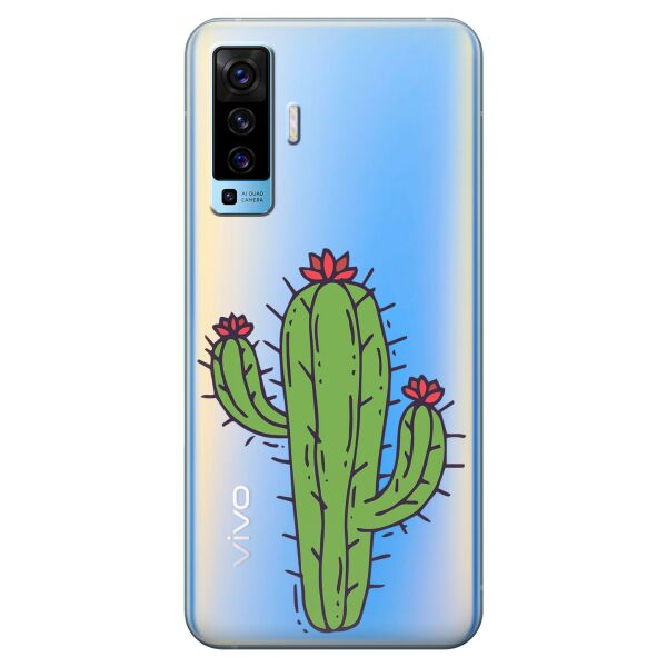 

Прозрачный силиконовый чехол iSwag для Vivo X50 с рисунком - Тропический кактус (KS8546)