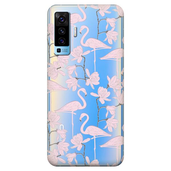 

Прозрачный силиконовый чехол iSwag для Vivo X50 с рисунком - Розовые фламинго (KS8564)
