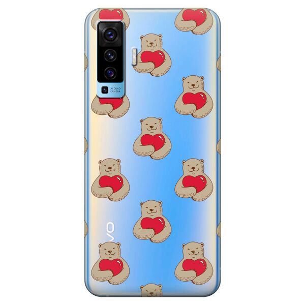 

Прозрачный силиконовый чехол iSwag для Vivo X50 с рисунком - Влюбленные медведи (KS8573)