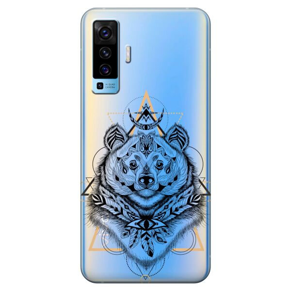

Прозрачный силиконовый чехол iSwag для Vivo X50 с рисунком - Медведь индеец (KS8584)