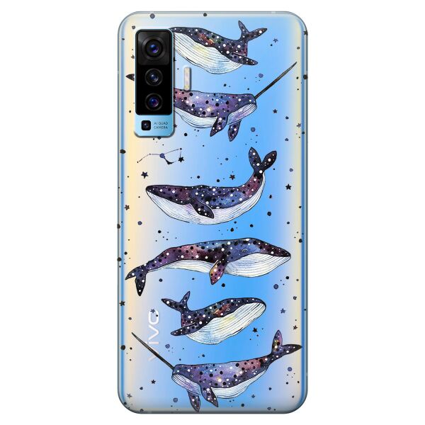 

Прозрачный силиконовый чехол iSwag для Vivo X50 с рисунком - Киты Единороги (KS8594)