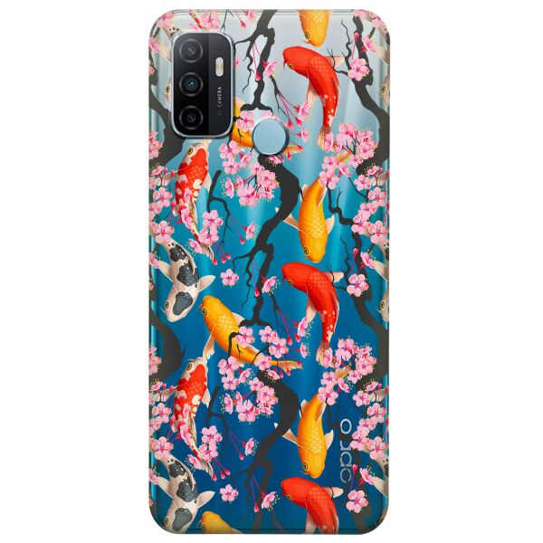 

Прозрачный силиконовый чехол iSwag для OPPO A53 с рисунком - Японские рыбы (KS8678)