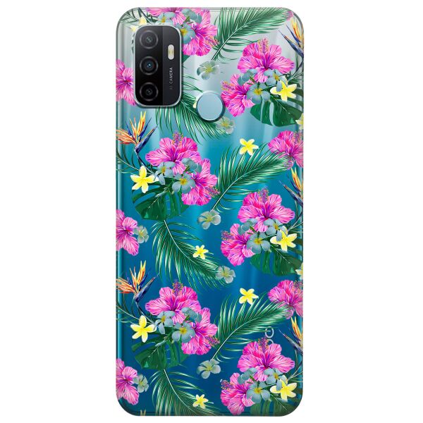 

Прозрачный силиконовый чехол iSwag для OPPO A53 с рисунком - Тропические цветы (KS8679)