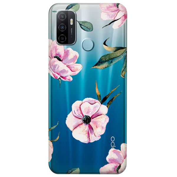 

Прозрачный силиконовый чехол iSwag для OPPO A53 с рисунком - Пионы (KS8683)
