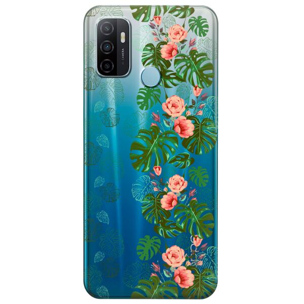 

Прозрачный силиконовый чехол iSwag для OPPO A53 с рисунком - Тропические листья (KS8719)