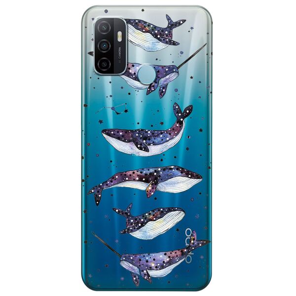 

Прозрачный силиконовый чехол iSwag для OPPO A53 с рисунком - Киты Единороги (KS8744)