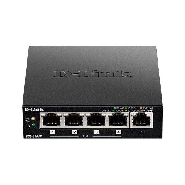 

Коммутатор D-Link DGS-1005P 5xGE (4xPoE, 1xUplink), 60W (DGS-1005P)