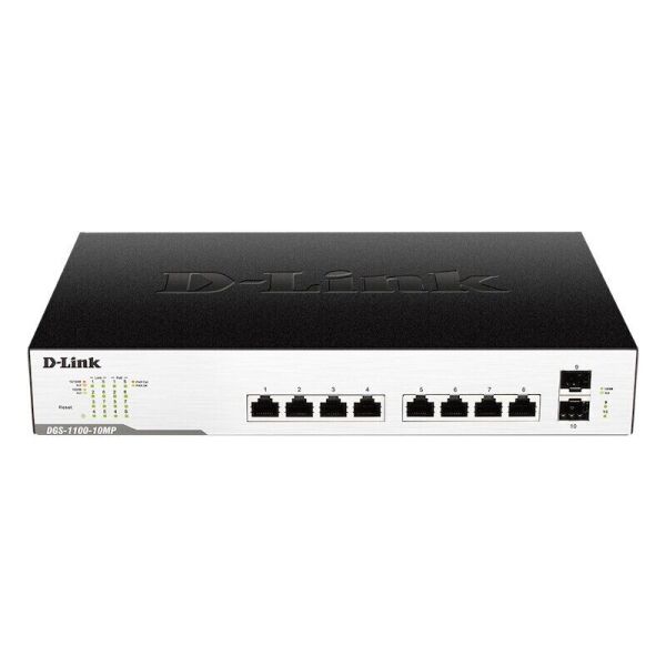 

Коммутатор D-Link DGS-1100-10MP 8x1GE w/PoE 2xSFP/1G, PoE 130Вт, EasySmart (DGS-1100-10MP)