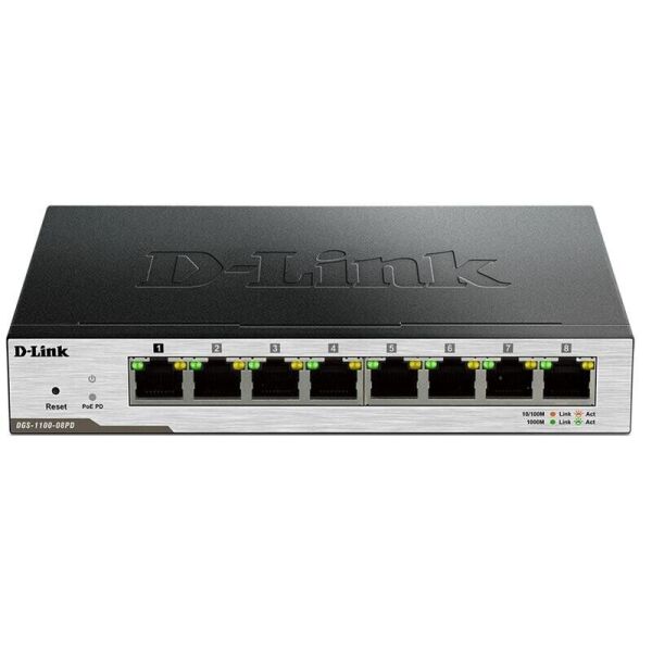 

Коммутатор D-Link DGS-1100-08PD 8x1GE, Питание от PoE, EasySmart (DGS-1100-08PD)