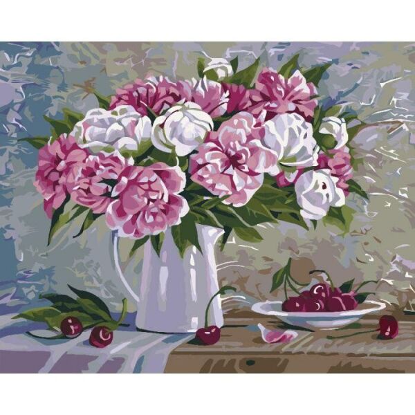 

Картина по номерам. Букеты Пионы и вишни 2 40х50см * KHO2061