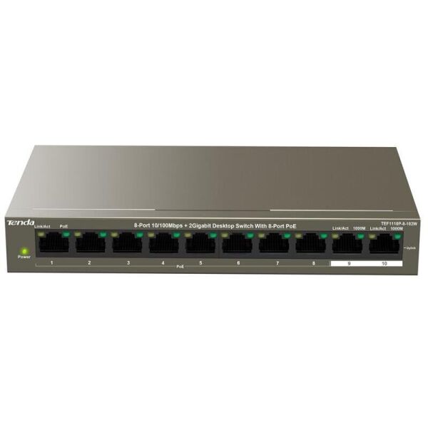 

Коммутатор TENDA TEF1110P-8-102W 8xFE PoE, 2x1GE, Неуправляемый (TEF1110P-8-102W)