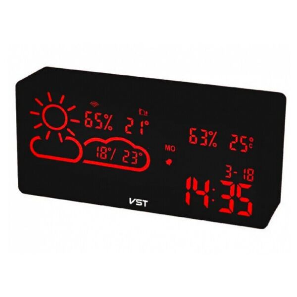 

Часы VST-882-1 красные, метеостанция, управление через приложение, дата, будильник.