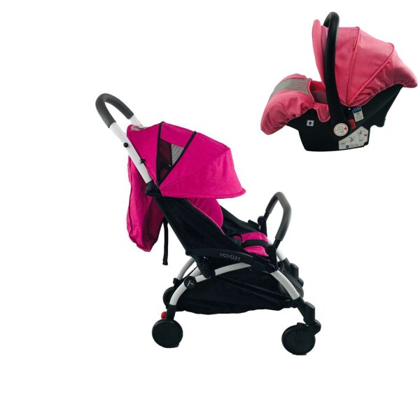 

Коляска 2в1 Yoya 175 А+ 2021 Малиновая лен на белой раме с Автокреслом Розовым