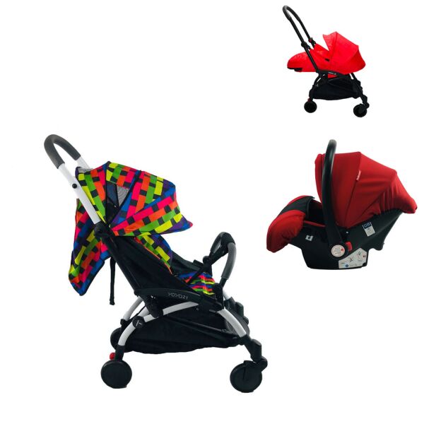 

Коляска 3в1 Yoya 175 А+ 2021 Красно-зеленая Mix на белой раме с Автокреслом Красным и Блоком для новорожденного