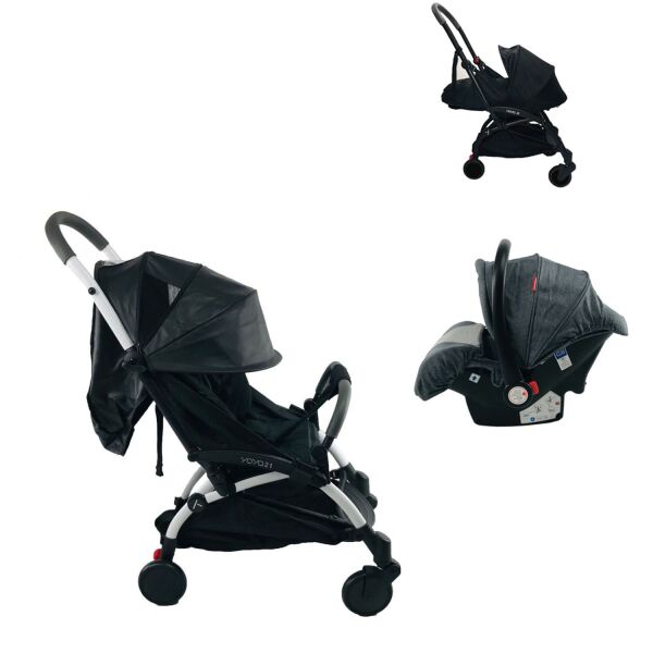 

Коляска 3в1 Yoya 175 А+ 2021 Черная кожа на белой раме с Автокреслом Серым и Блоком для новорожденного