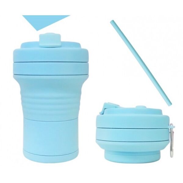 

Складная кружка 550 мл, eco cup с карабином и трубочкой, голубая