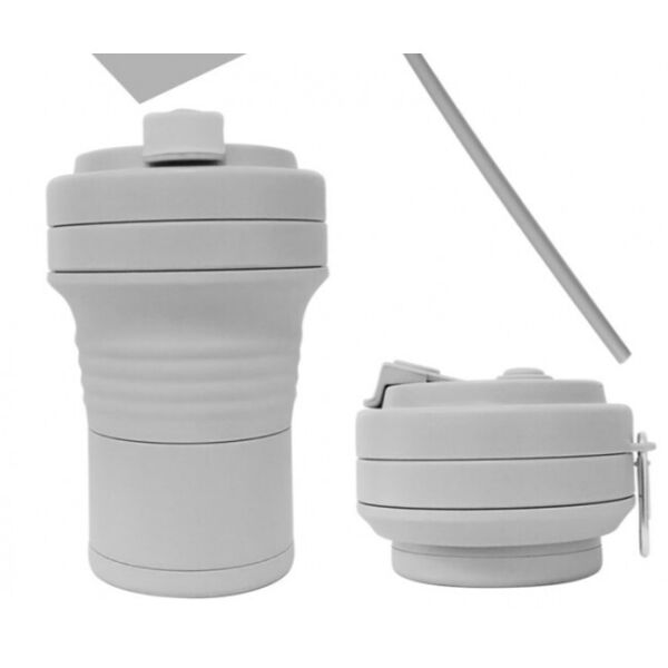 

Складная кружка 550 мл, eco cup с карабином и трубочкой, серая