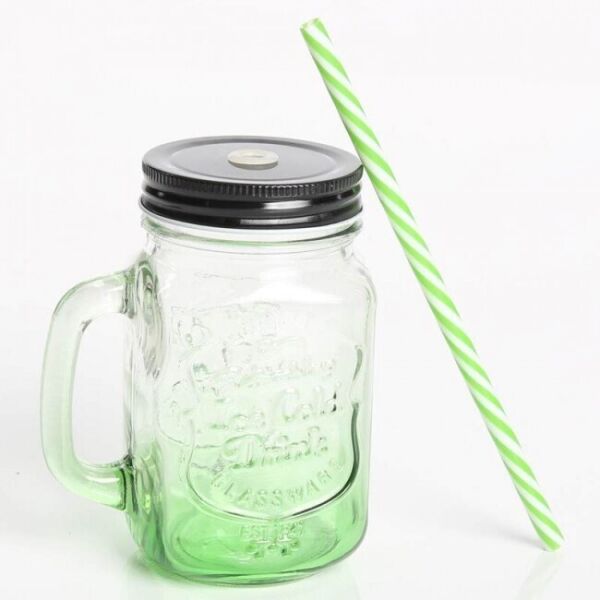 

Стеклянная банка с ручкой Mason Jar Зелёная, 450 мл