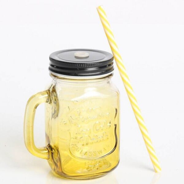 

Стеклянная банка с ручкой Mason Jar Желтая, 450 мл