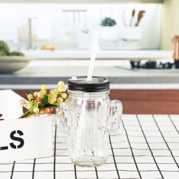 

Кружка банка Кактус Mason Jar, 350 мл, прозрачная, 2 крышки