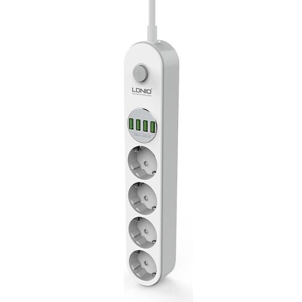 

Сетевой удлинитель фильтр Ldnio SE4432, 4 Розетки + 4 USB, 2 М, Сечение 3х0,75мм White