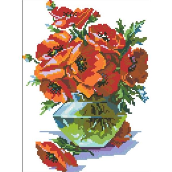 

К442 К442 МАКИ В ВАЗЕ Канва с рисунком для вышивания крестом