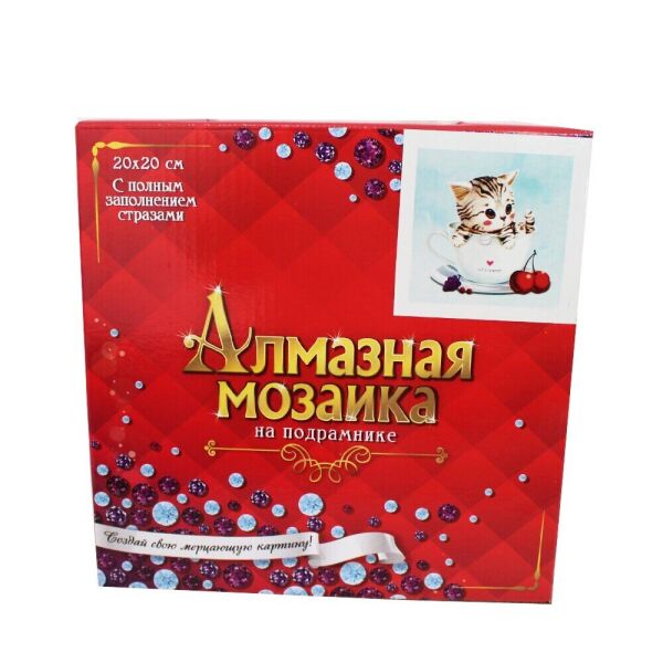 

Набір для творчості DIY Алмазна мозаїка на підрамнику 20х20 Кошеня в чашці (2000903595861)