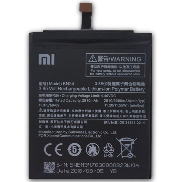 

Аккумулятор BN34 Xiaomi Redmi 5A 2910mAh (батарея, АКБ)