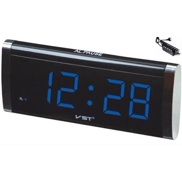 Акция на Настольные электронные цифровые часы сетевые будильник (109457) Синяя подсветка от Allo UA