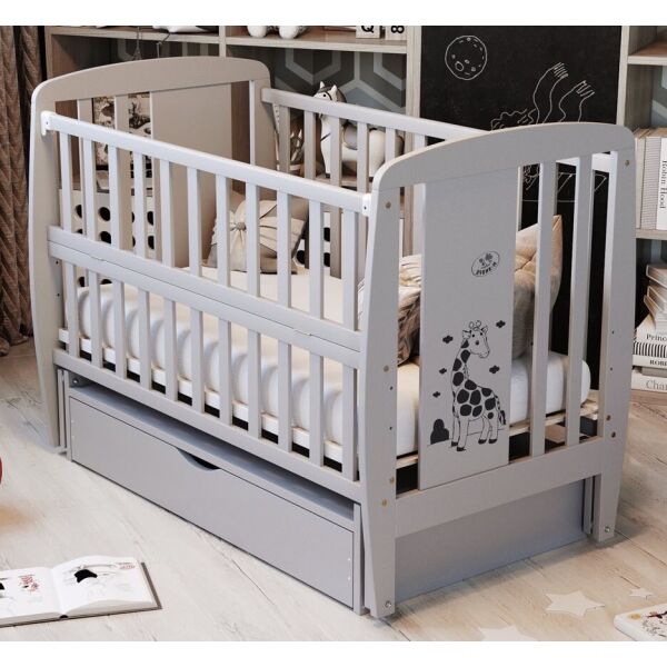 

Кровать Babyroom Жирафик маятник, ящик, откидной бок бук серый(625291)