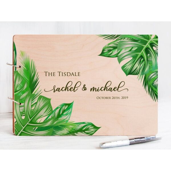 

Гостевая книга пожеланий Тропики с персонализацией, 30 листов, черные без линовки, А4, Светлое дерево, WOODPRESENT