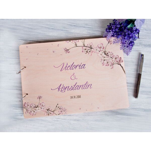 

Гостевая книга пожеланий Сакура с персонализацией, 50 листов, слоновая кость без линовки, А4, Светлое дерево, WOODPRESENT