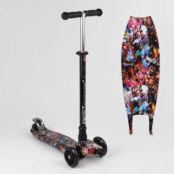 

Самокат A 25780 /779-1544 MAXI Best Scooter (1) пластмассовый, 4 колеса PU, СВЕТ, трубка руля алюминиевая, d=12см, в коробке