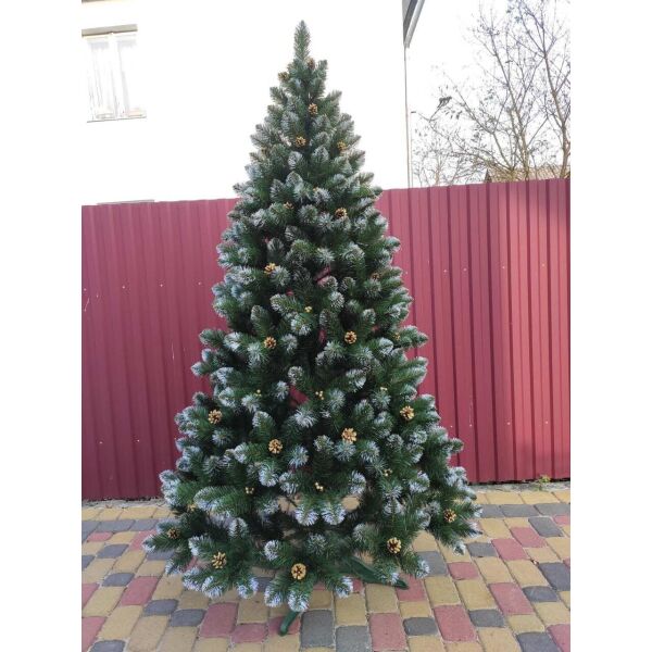 

Елка искусственная "Кармен" с золотыми шишками и жемчугом, в снегу, пышная густая, 180 см, с подставкой