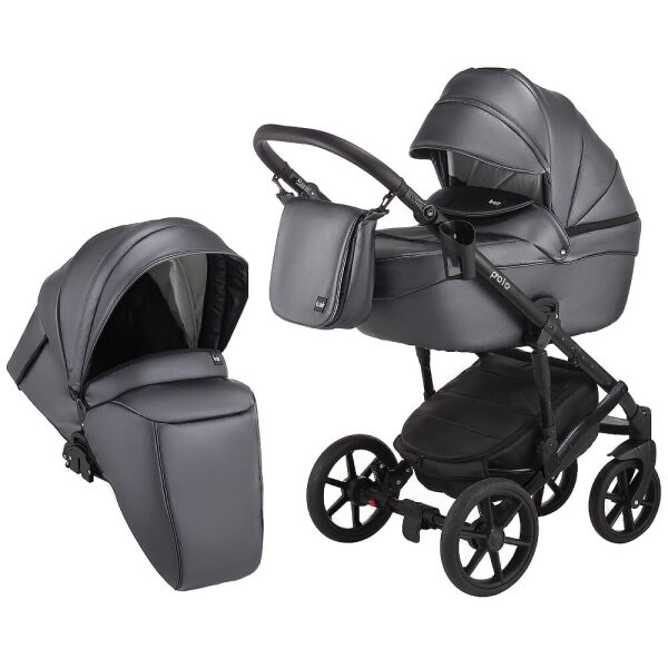 

Коляска универсальная 2 в 1 Bair Polo (Black) кожа 100% 33 графит (перламутр)