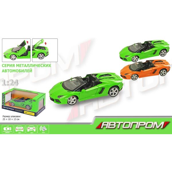 

Машина металл "АВТОПРОМ",1:24 Lamborghini, 2 цвета, бат,свет,зв,откр.двери,капот,багаж.,в кор.25*10*13см