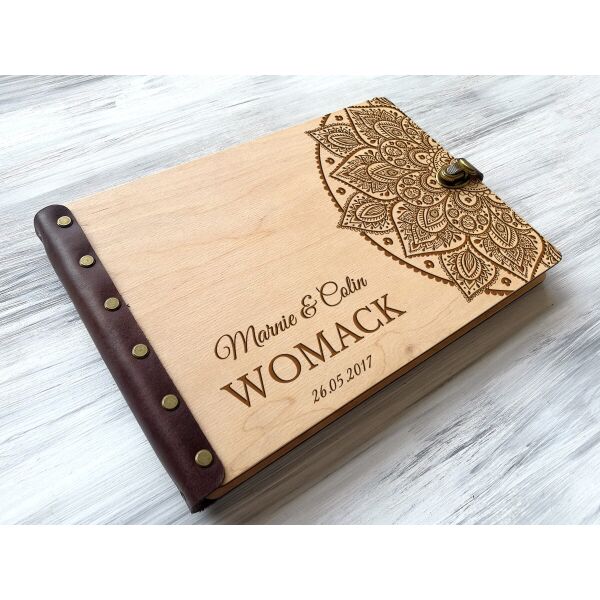 

Книга пожеланий на свадьбу Мандала с персонализацией, 30 листов слоновая кость без линовки, А4, Светлое дерево, WOODPRESENT