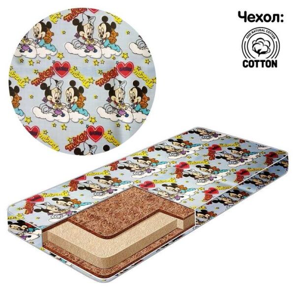 

гр Матрас кокос - поролон - кокос - хлопок №1 - Игра Микки Мауса КПК-1 29276 цвет голубой ТМ Беби-Текс