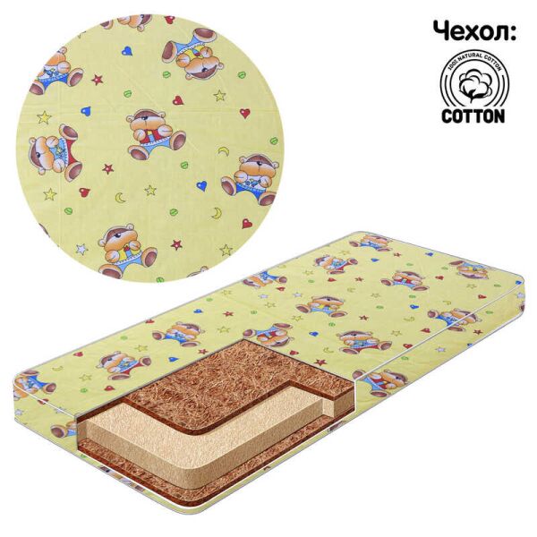 

гр Матрас кокос - поролон - кокос - хлопок №1 - Мишка и птичка КПК-1 28774- цвет желтый ТМ Беби-Текс