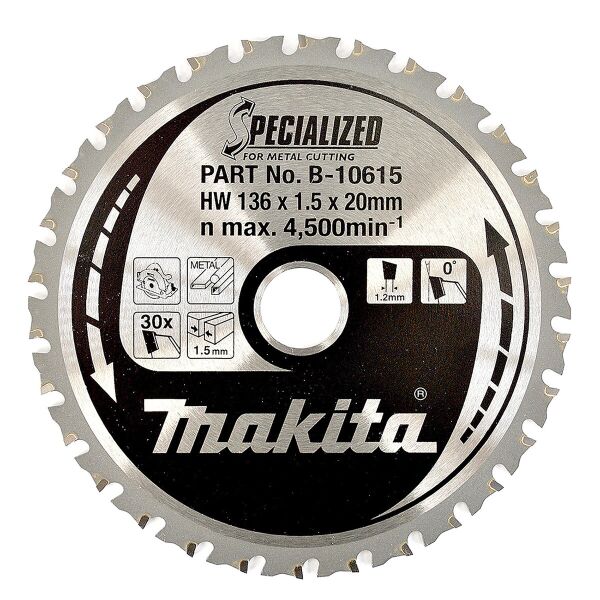 

Пильный диск по стали Makita SPECIALIZED 136х20 мм 30 зубьев (B-10615)