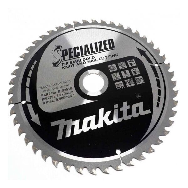 

Пильный диск Makita по древесине с гвоздями SPECIALIZED 235x30 мм 48 зубьев (B-09519)
