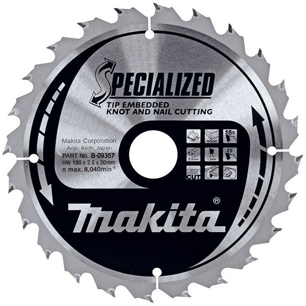 

Пильный диск Makita по древесине с гвоздями SPECIALIZED 190 мм 16 зубьев (B-09357)