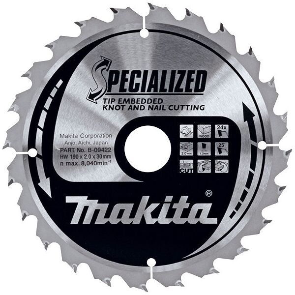

Пильный диск Makita по древесине с гвоздями 190 мм 24 зуба (B-09422)