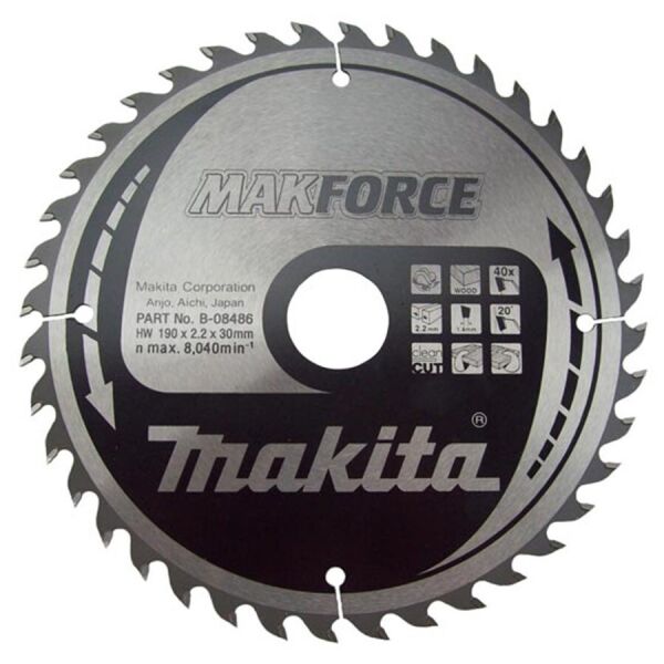 

Пильный диск Makita MAKForce 190x30 мм 40 зубьев (B-08486)